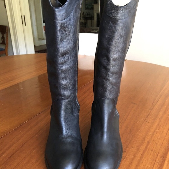 Western Cowboy Pull-On Riding Boots Black Pebbled Leather Women's Sz 8.5 M - Picture 2 of 9